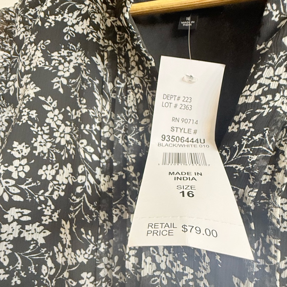 MSK Black and White Floral Long Sleeve Dress - Picture 2 of 5
